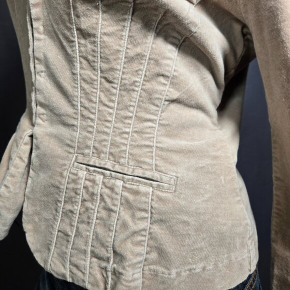 Y2K FANG Beige Velour Fitted Blazer Jacket Size L Office Siren 2000s Fall Autumn - Picture 6 of 10